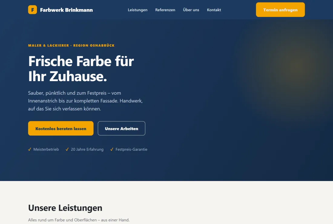 Muster-Website für einen Maler- und Lackiererbetrieb